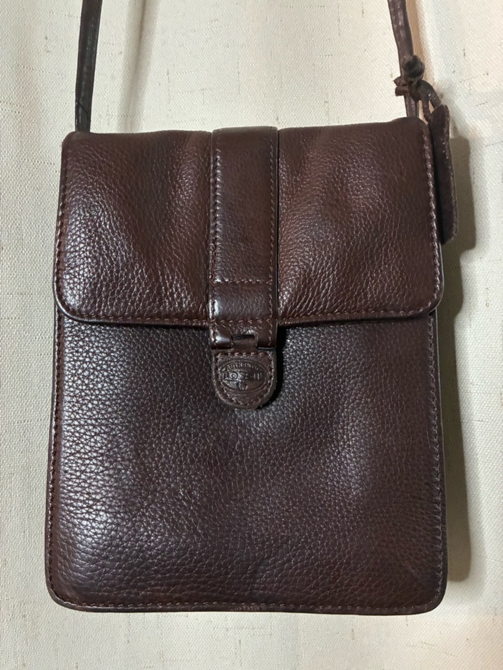 Vintage Fossil Brown Leather Crossbody Bag Small Minimalist Pebbled leather